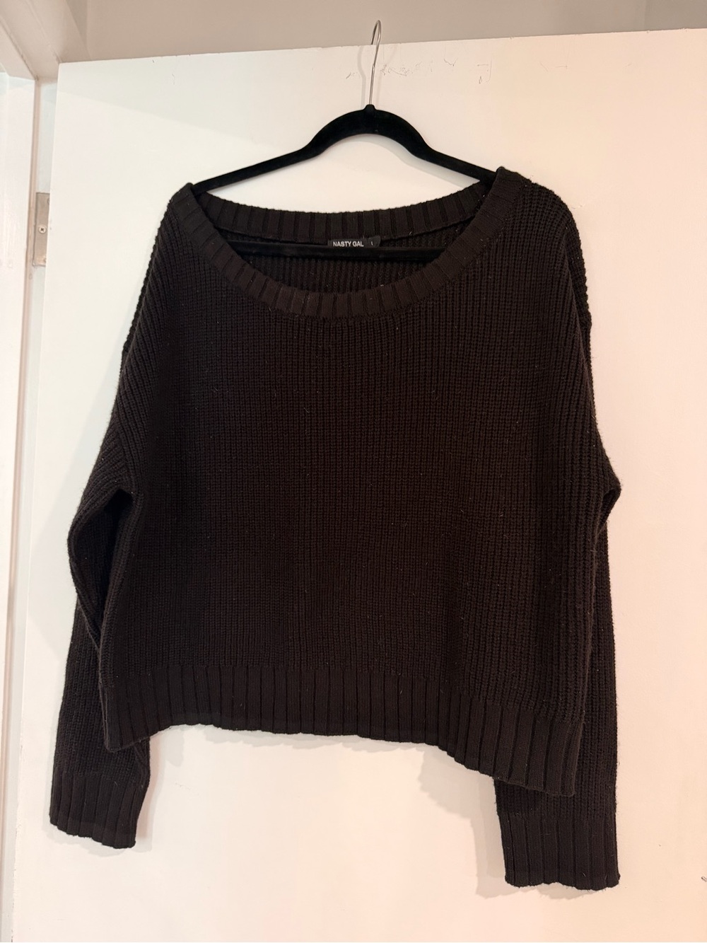 Nasty Gal Black Off-the-Shoulder Ribbed Sweater